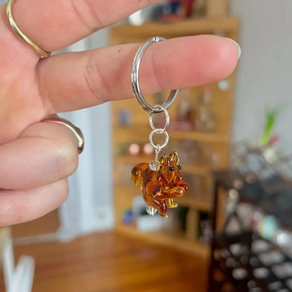 Brown Glass Squirrell Charm Key Chain